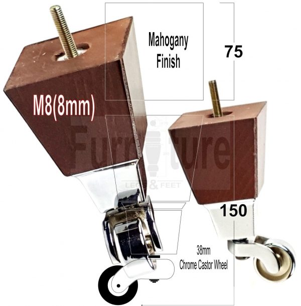 4x Turned Wood Furniture Castor Leg M8 Replacement Feet Chairs Stools Sofa 150mm - Image 12