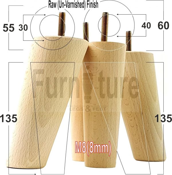 4x Turned Wood Furniture Settee Leg M8 Replacement Feet Chairs Stools Sofa 135mm - Image 28