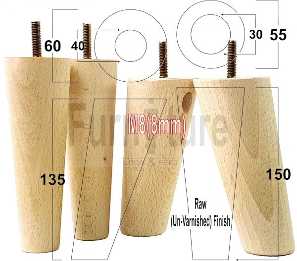 4x Turned Wood Furniture Settee Leg M8 Replacement Feet Chairs Stools Sofa 240mm - Image 27