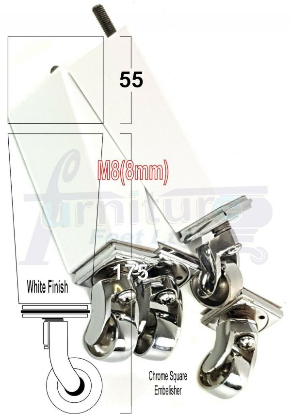 4x Wooden Square Furniture Chair Legs M8(8mm) Replacement Sofa Castor Feet 175mm 7 Inch High - Image 53