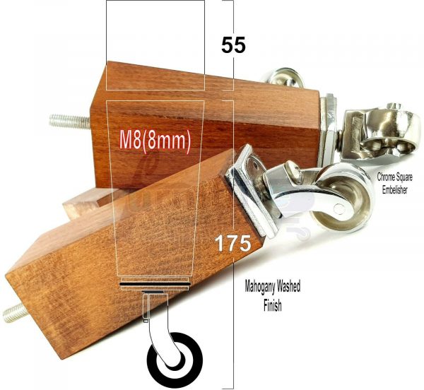 4x Wooden Square Furniture Chair Legs M8(8mm) Replacement Sofa Castor Feet 175mm 7 Inch High - Image 35