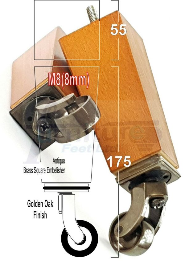 4x Wooden Square Furniture Chair Legs M8(8mm) Replacement Sofa Castor Feet 175mm 7 Inch High - Image 30