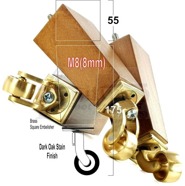 4x Wooden Square Furniture Chair Legs M8(8mm) Replacement Sofa Castor Feet 175mm 7 Inch High - Image 43