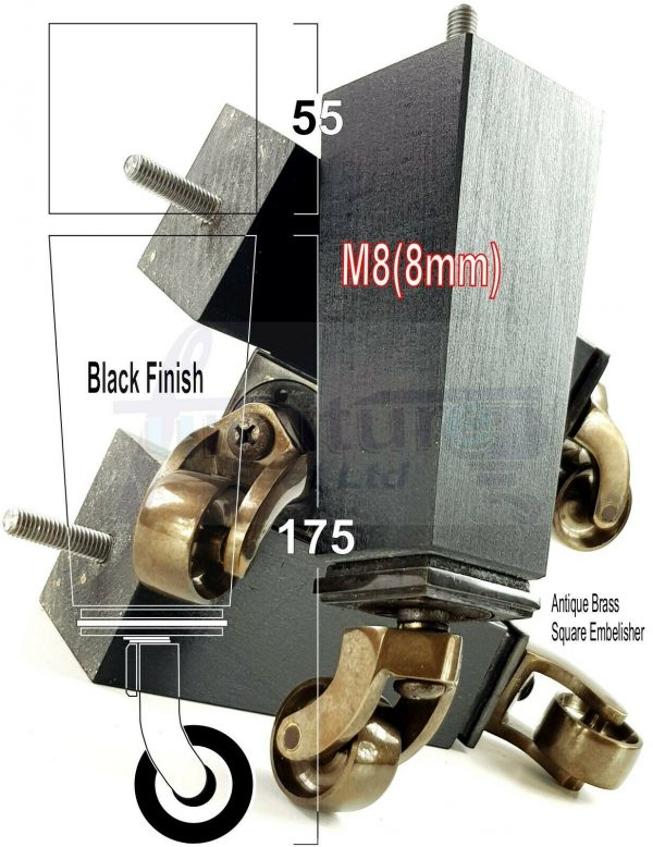 4x Wooden Square Furniture Chair Legs M8(8mm) Replacement Sofa Castor Feet 175mm 7 Inch High - Image 18