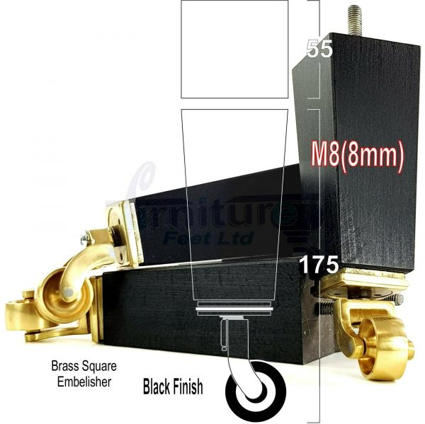 4x Wooden Square Furniture Chair Legs M8(8mm) Replacement Sofa Castor Feet 175mm 7 Inch High - Image 16