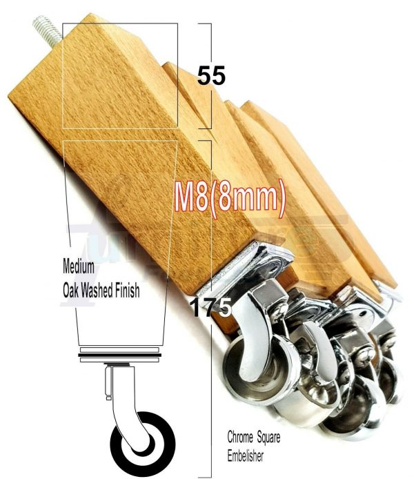 4x Wooden Square Furniture Chair Legs M8(8mm) Replacement Sofa Castor Feet 175mm 7 Inch High - Image 38