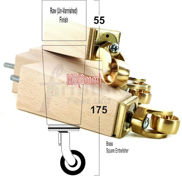 4x Wooden Square Furniture Chair Legs M8(8mm) Replacement Sofa Castor Feet 175mm 7 Inch High - Image 49