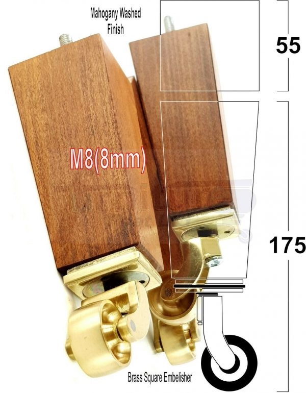 4x Wooden Square Furniture Chair Legs M8(8mm) Replacement Sofa Castor Feet 175mm 7 Inch High - Image 34