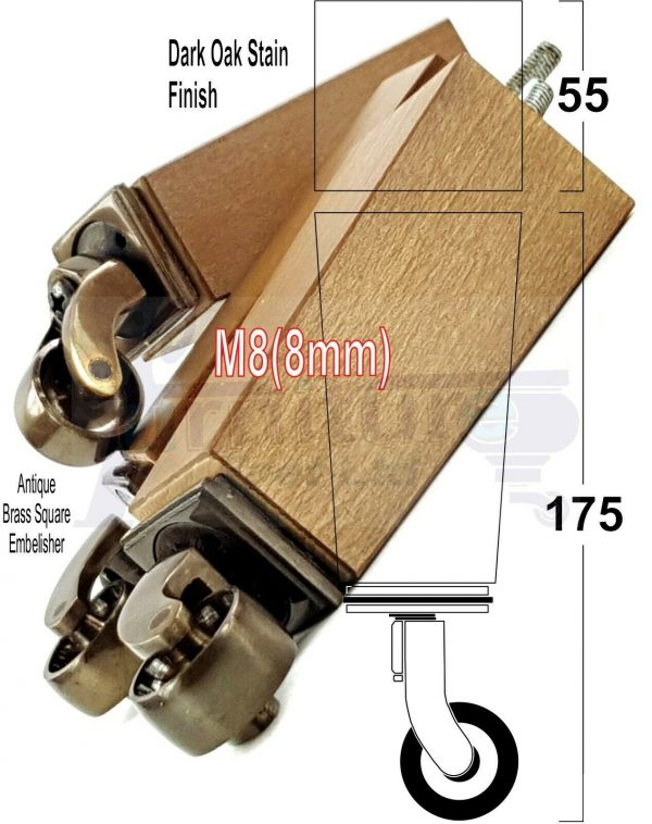 4x Wooden Square Furniture Chair Legs M8(8mm) Replacement Sofa Castor Feet 175mm 7 Inch High - Image 45