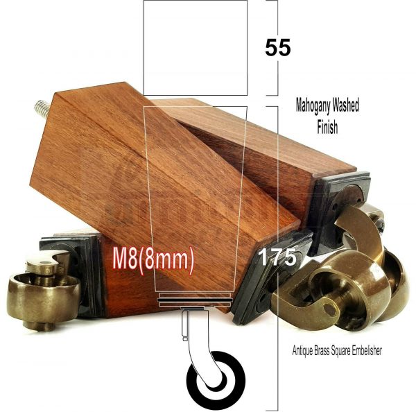 4x Wooden Square Furniture Chair Legs M8(8mm) Replacement Sofa Castor Feet 175mm 7 Inch High - Image 36
