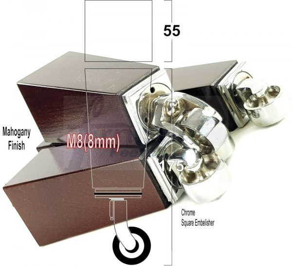 4x Wooden Square Furniture Chair Legs M8(8mm) Replacement Sofa Castor Feet 175mm 7 Inch High - Image 32