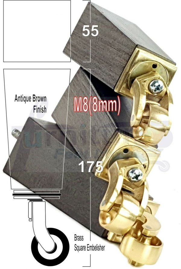 4x Wooden Square Furniture Chair Legs M8(8mm) Replacement Sofa Castor Feet 175mm 7 Inch High - Image 13