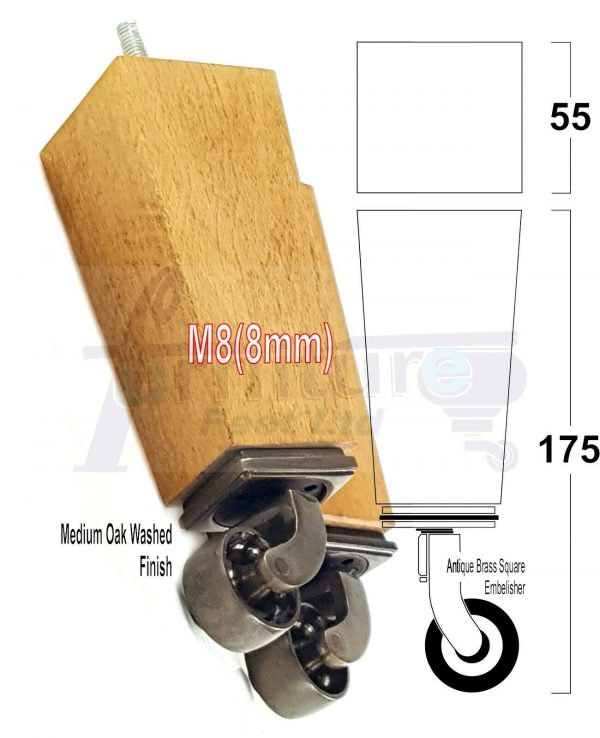 4x Wooden Square Furniture Chair Legs M8(8mm) Replacement Sofa Castor Feet 175mm 7 Inch High - Image 39