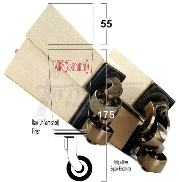 4x Wooden Square Furniture Chair Legs M8(8mm) Replacement Sofa Castor Feet 175mm 7 Inch High - Image 51