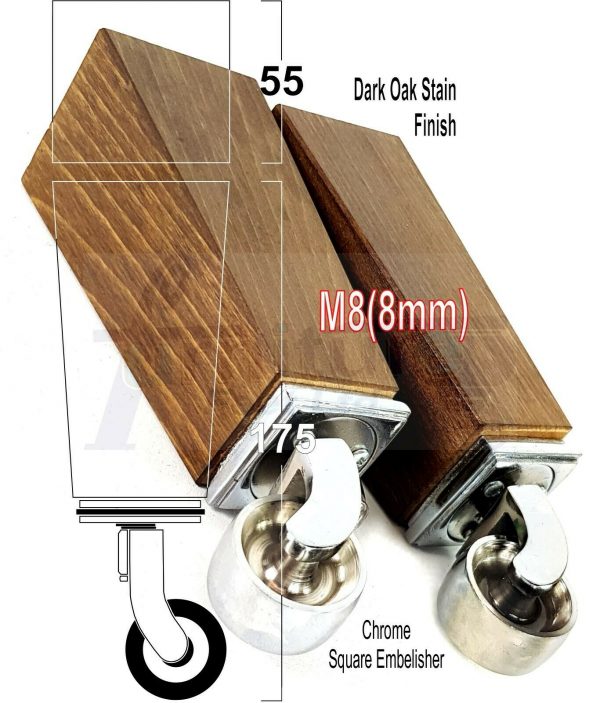 4x Wooden Square Furniture Chair Legs M8(8mm) Replacement Sofa Castor Feet 175mm 7 Inch High - Image 44