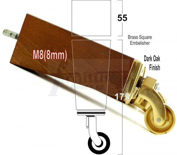 4x Wooden Square Furniture Chair Legs M8(8mm) Replacement Sofa Castor Feet 175mm 7 Inch High - Image 22