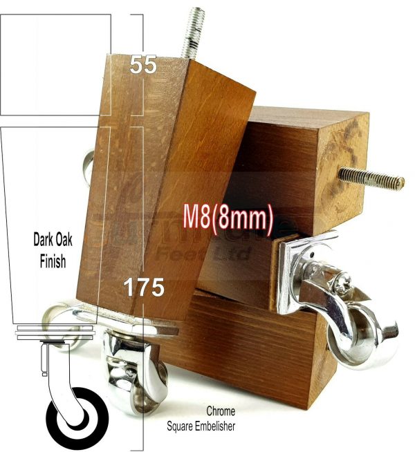 4x Wooden Square Furniture Chair Legs M8(8mm) Replacement Sofa Castor Feet 175mm 7 Inch High - Image 23