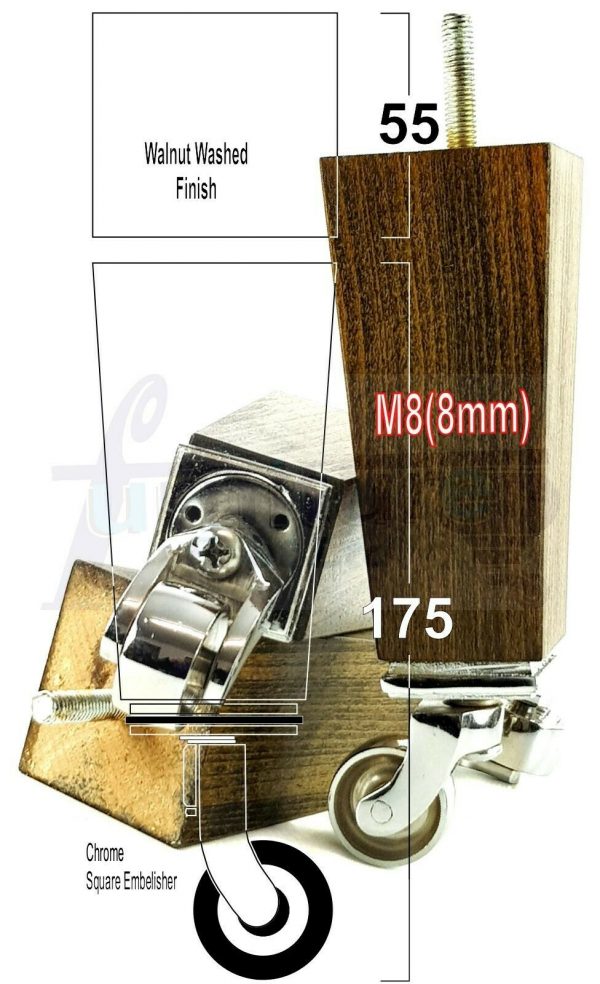 4x Wooden Square Furniture Chair Legs M8(8mm) Replacement Sofa Castor Feet 175mm 7 Inch High - Image 26
