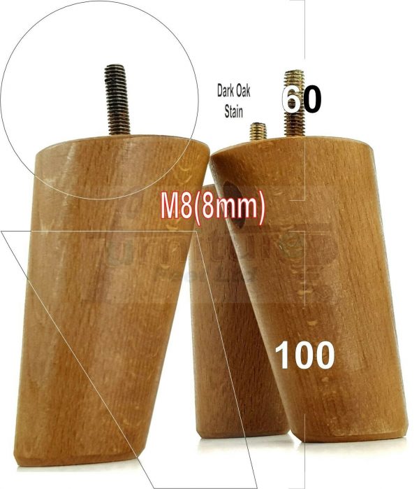 4x WOOD FURNITURE CHAIR LEGS M8(8mm) REPLACEMENT SOFA / SETTEE FEET 100mm HIGH - Image 22