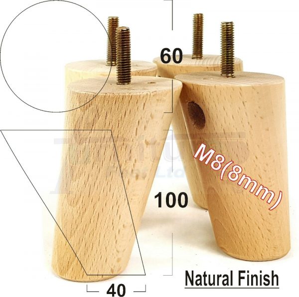 4x WOOD FURNITURE CHAIR LEGS M8(8mm) REPLACEMENT SOFA / SETTEE FEET 100mm HIGH - Image 20