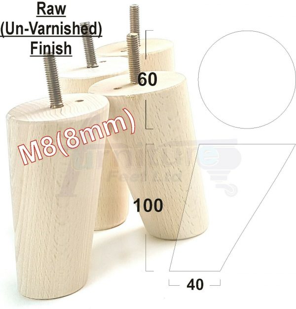 4x WOOD FURNITURE CHAIR LEGS M8(8mm) REPLACEMENT SOFA / SETTEE FEET 100mm HIGH - Image 24