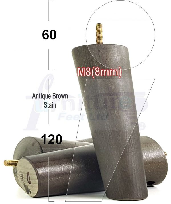 4x WOOD FURNITURE CHAIR LEGS M8(8mm) REPLACEMENT SOFA / SETTEE FEET 120mm HIGH - Image 11