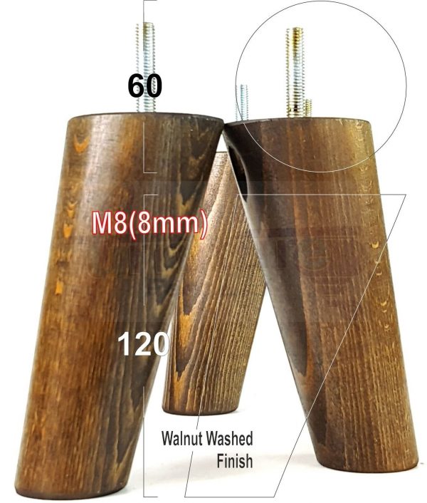 4x WOOD FURNITURE CHAIR LEGS M8(8mm) REPLACEMENT SOFA / SETTEE FEET 120mm HIGH - Image 16