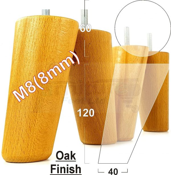 4x WOOD FURNITURE CHAIR LEGS M8(8mm) REPLACEMENT SOFA / SETTEE FEET 120mm HIGH - Image 21
