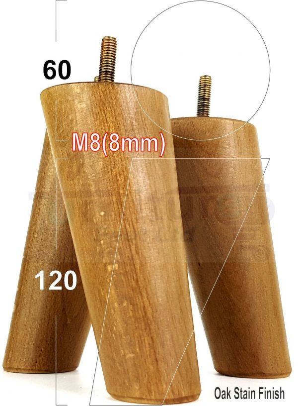 4x WOOD FURNITURE CHAIR LEGS M8(8mm) REPLACEMENT SOFA / SETTEE FEET 120mm HIGH - Image 22