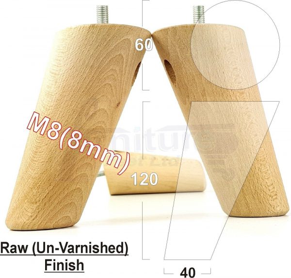 4x WOOD FURNITURE CHAIR LEGS M8(8mm) REPLACEMENT SOFA / SETTEE FEET 120mm HIGH - Image 24