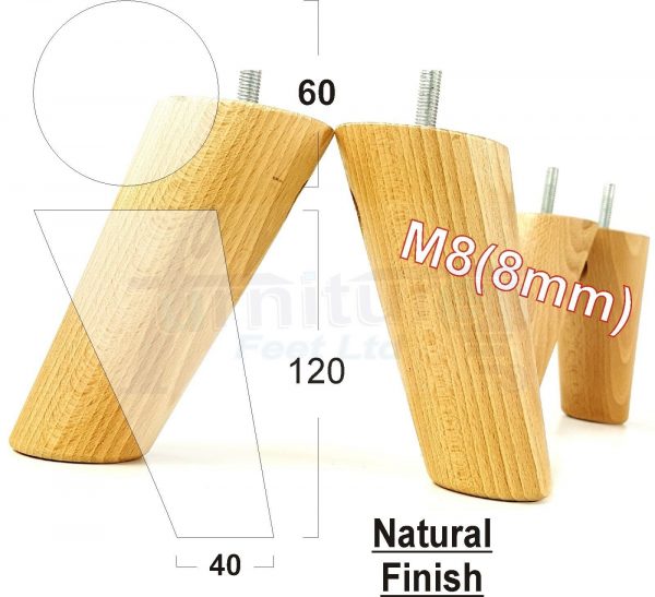 4x WOOD FURNITURE CHAIR LEGS M8(8mm) REPLACEMENT SOFA / SETTEE FEET 120mm HIGH - Image 20