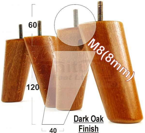 4x WOOD FURNITURE CHAIR LEGS M8(8mm) REPLACEMENT SOFA / SETTEE FEET 120mm HIGH - Image 14