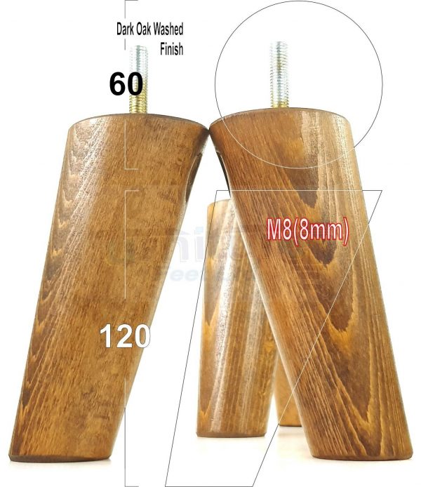 4x WOOD FURNITURE CHAIR LEGS M8(8mm) REPLACEMENT SOFA / SETTEE FEET 120mm HIGH - Image 15