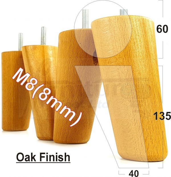 4x WOOD FURNITURE CHAIR LEGS M8(8mm) REPLACEMENT SOFA / SETTEE FEET 135mm HIGH - Image 20