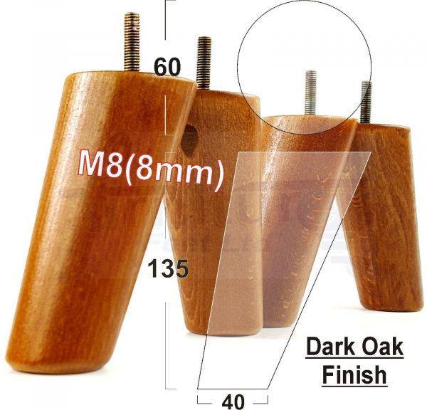 4x WOOD FURNITURE CHAIR LEGS M8(8mm) REPLACEMENT SOFA / SETTEE FEET 135mm HIGH - Image 13