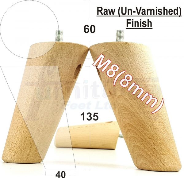 4x WOOD FURNITURE CHAIR LEGS M8(8mm) REPLACEMENT SOFA / SETTEE FEET 135mm HIGH - Image 23