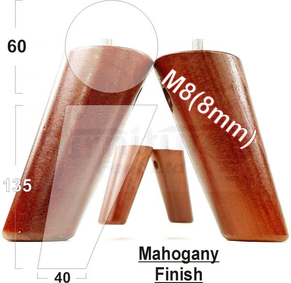 4x WOOD FURNITURE CHAIR LEGS M8(8mm) REPLACEMENT SOFA / SETTEE FEET 135mm HIGH - Image 17