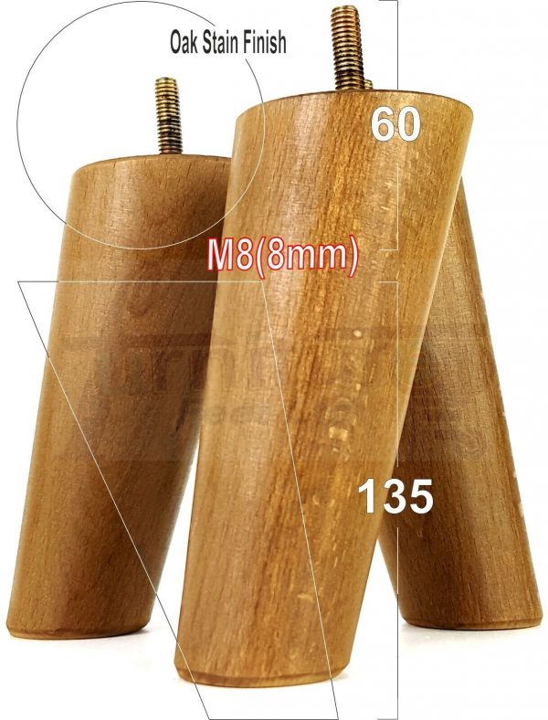 4x WOOD FURNITURE CHAIR LEGS M8(8mm) REPLACEMENT SOFA / SETTEE FEET 135mm HIGH - Image 21