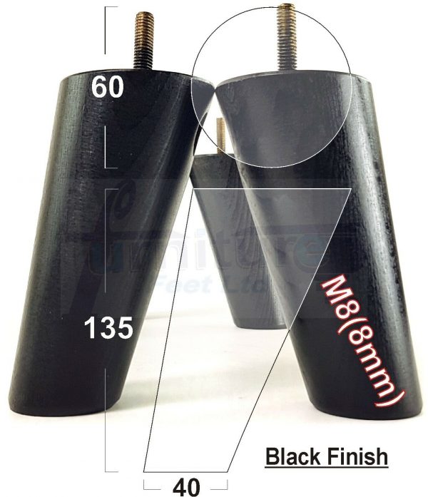 4x WOOD FURNITURE CHAIR LEGS M8(8mm) REPLACEMENT SOFA / SETTEE FEET 135mm HIGH - Image 11