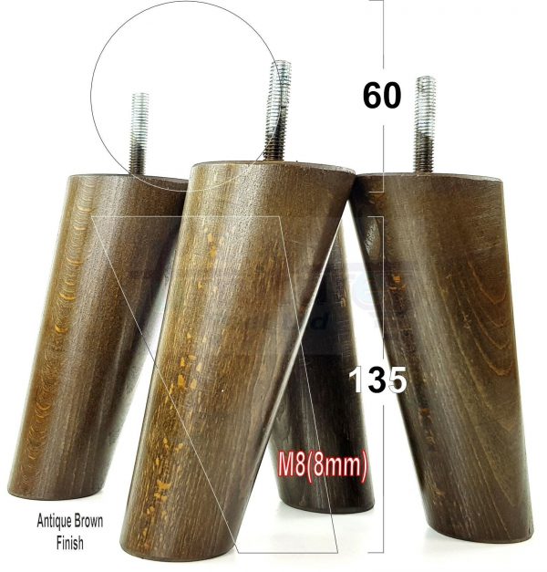 4x WOOD FURNITURE CHAIR LEGS M8(8mm) REPLACEMENT SOFA / SETTEE FEET 135mm HIGH - Image 9