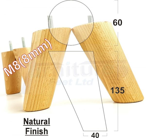 4x WOOD FURNITURE CHAIR LEGS M8(8mm) REPLACEMENT SOFA / SETTEE FEET 135mm HIGH - Image 19