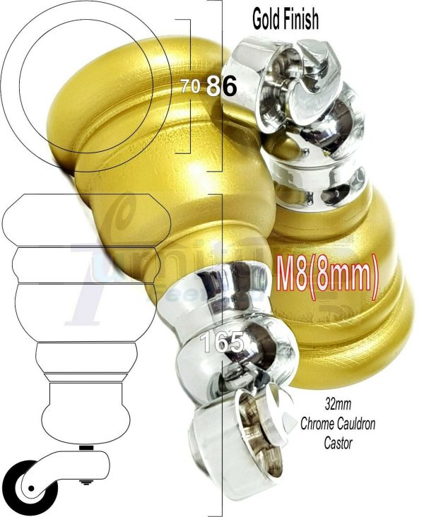 4x WOOD FURNITURE LEGS M8 REPLACEMENT CHROME CAULDRON CASTOR FEET 165mm HIGH - Image 21