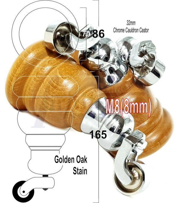 4x WOOD FURNITURE LEGS M8 REPLACEMENT CHROME CAULDRON CASTOR FEET 165mm HIGH - Image 23