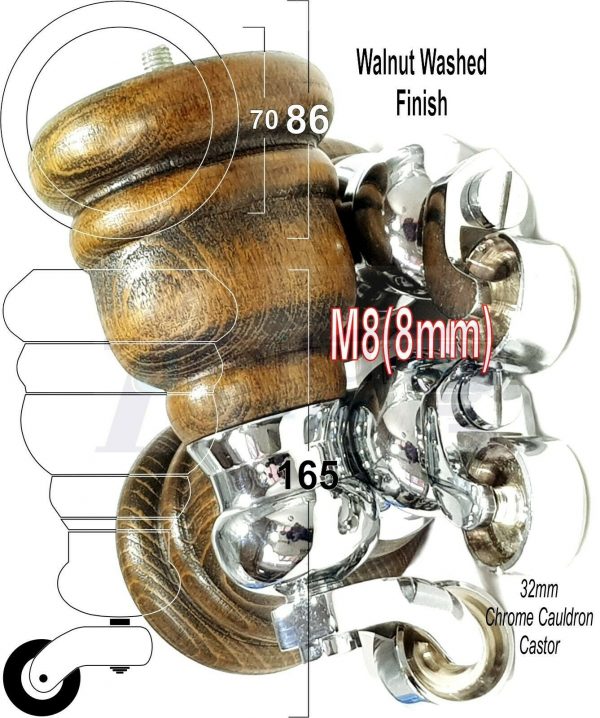 4x WOOD FURNITURE LEGS M8 REPLACEMENT CHROME CAULDRON CASTOR FEET 165mm HIGH - Image 20