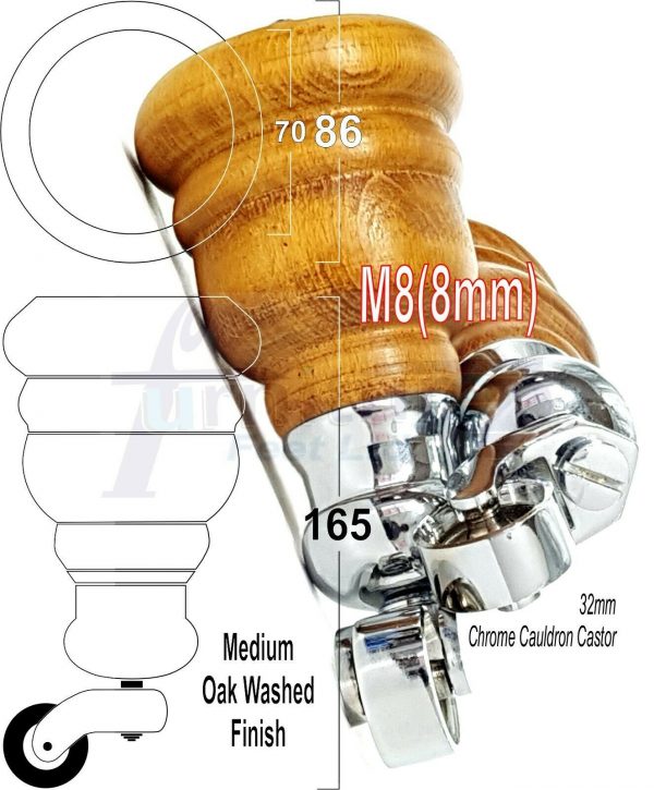 4x WOOD FURNITURE LEGS M8 REPLACEMENT CHROME CAULDRON CASTOR FEET 165mm HIGH - Image 27
