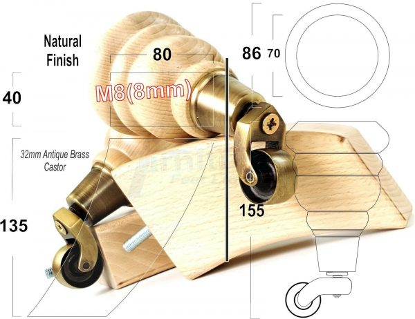 4x WOOD FURNITURE SOFA LEGS M8 REPLACEMENT CHAIR FEET 2 WITH CASTORS 165mm HIGH - Image 14