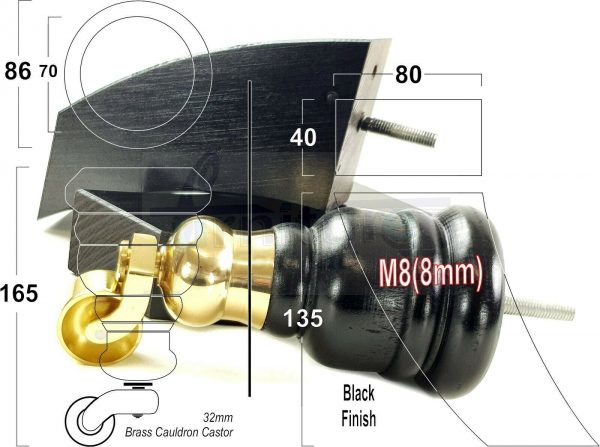 4x WOOD FURNITURE SOFA LEGS M8 REPLACEMENT CHAIR FEET 2 WITH CASTORS 165mm HIGH - Image 14