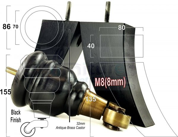 4x WOOD FURNITURE SOFA LEGS M8 REPLACEMENT CHAIR FEET 2 WITH CASTORS 165mm HIGH - Image 12