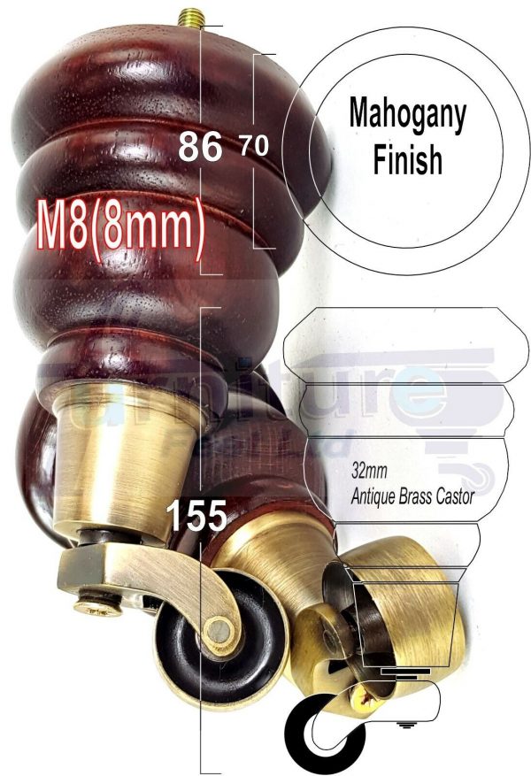 4x WOOD FURNITURE SOFA LEGS M8 REPLACEMENT CHAIR FEET WITH CASTORS 165mm HIGH - Image 15