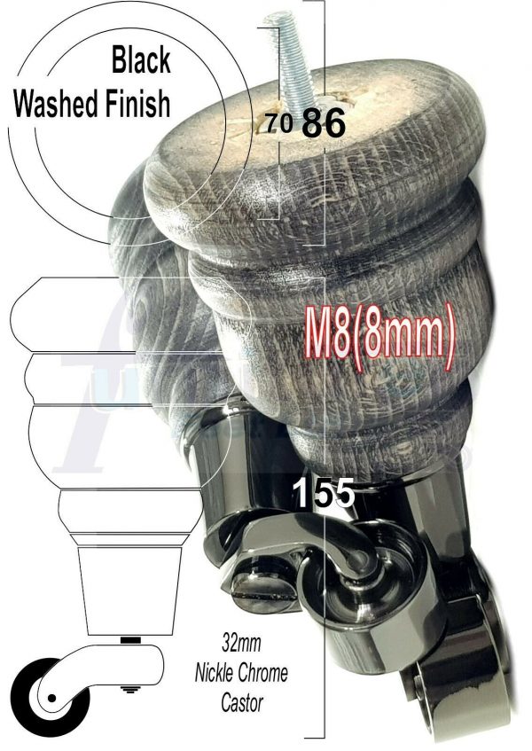 4x WOOD FURNITURE SOFA LEGS M8(8mm) REPLACEMENT CHAIR WITH CASTORS 165mm HIGH - Image 16